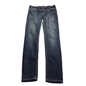 Vintage Y2K Black Crystal Skinny Jeans Juniors Size 11 Dark Wash Distressed
